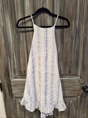O'Neill White and Light Blue Striped Asymmetrical Sundress
